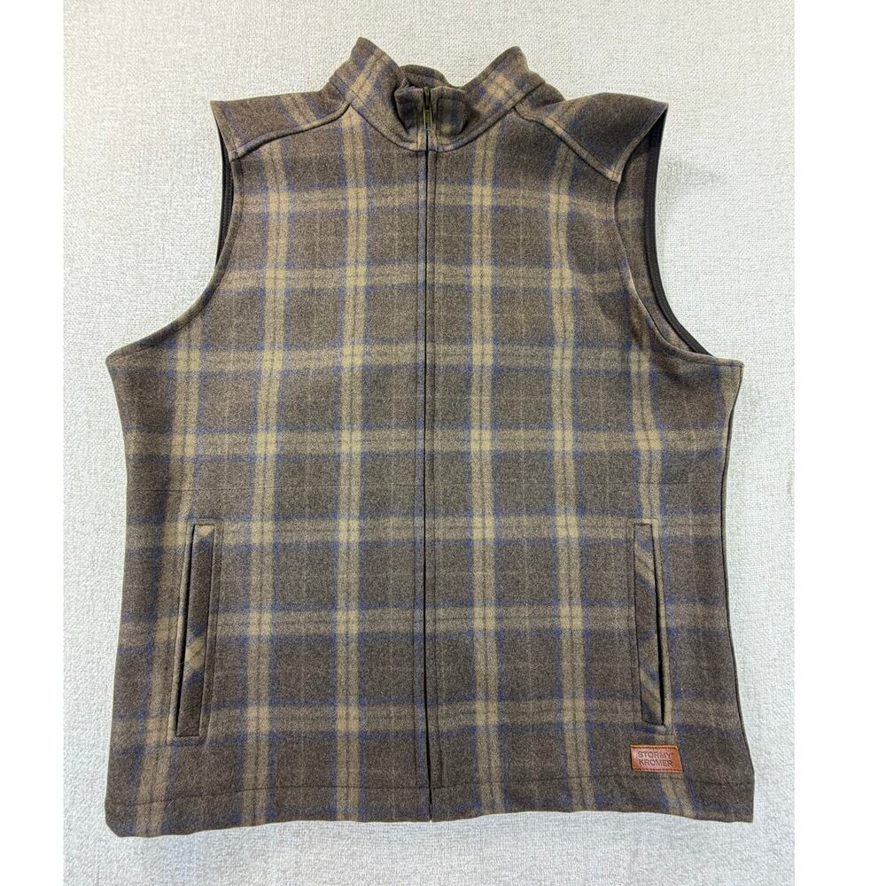 Stormy Kromer Boundary Vest Sz L Wool Blend Tan Plaid Full Zip Outdoor